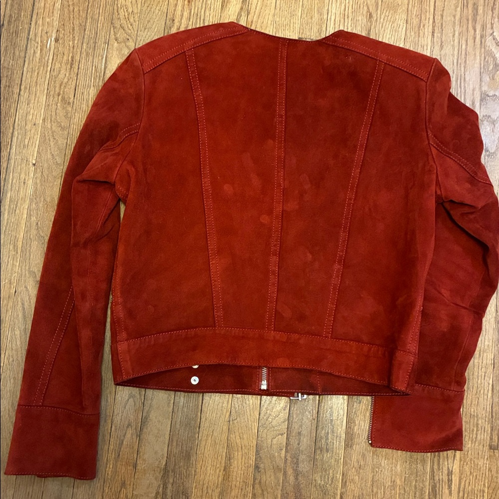 IRO Women's Cranberry Red Smokin’ Hot Suede Zip Moto Jacket Medium - Picture 9 of 9